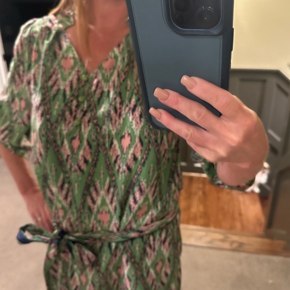 Jade Melody Tam Belted Ikat Sheath Dress Green Pink White Navy Size Small EUC - Picture 3 of 4